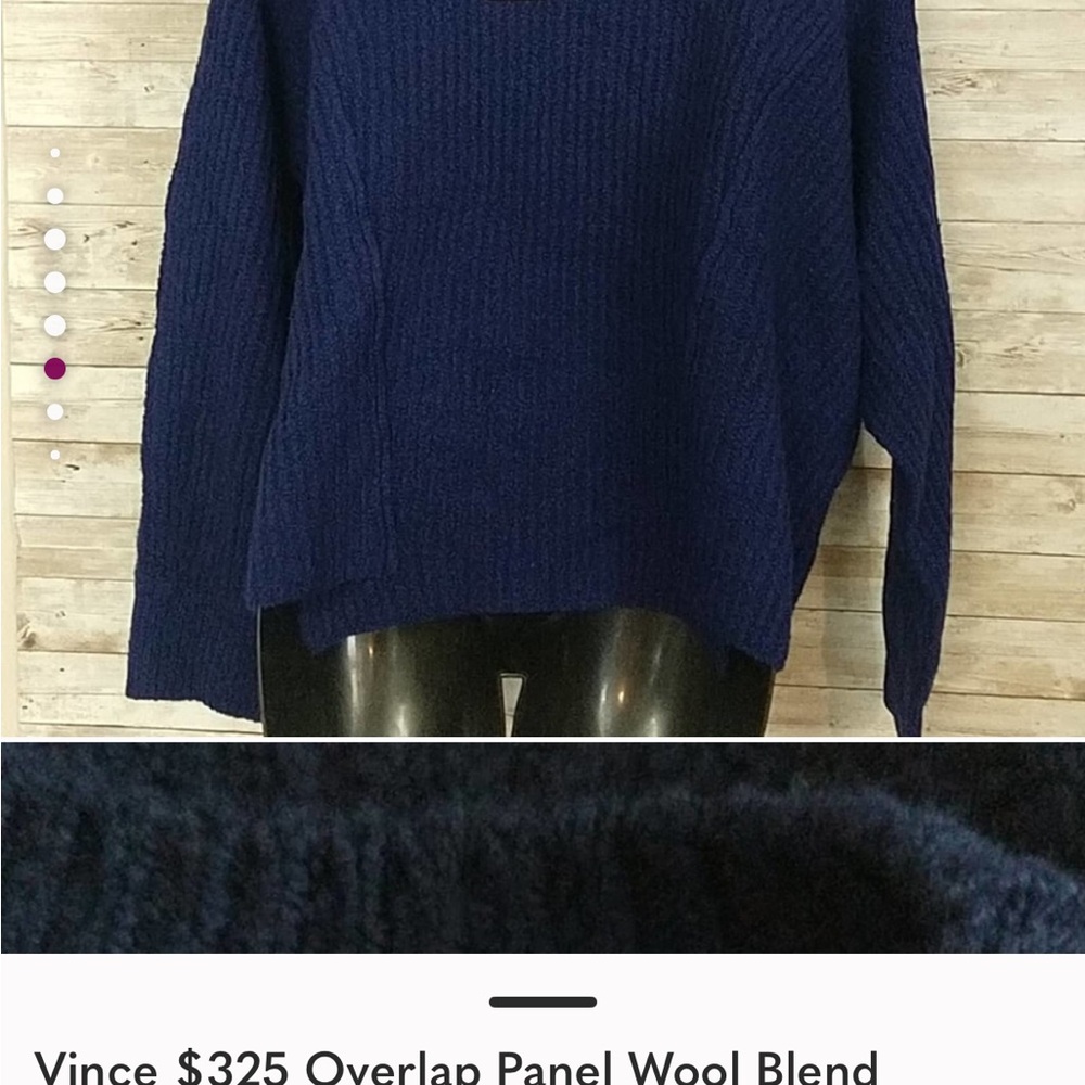 Vince $325 Overlap Panel Wool Blend Sweater Ink Medium